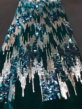 

(5yards/lot ) 2020 New High quality emerald green Velvet African tulle lace French net lace fabric with Sequins for party dress
