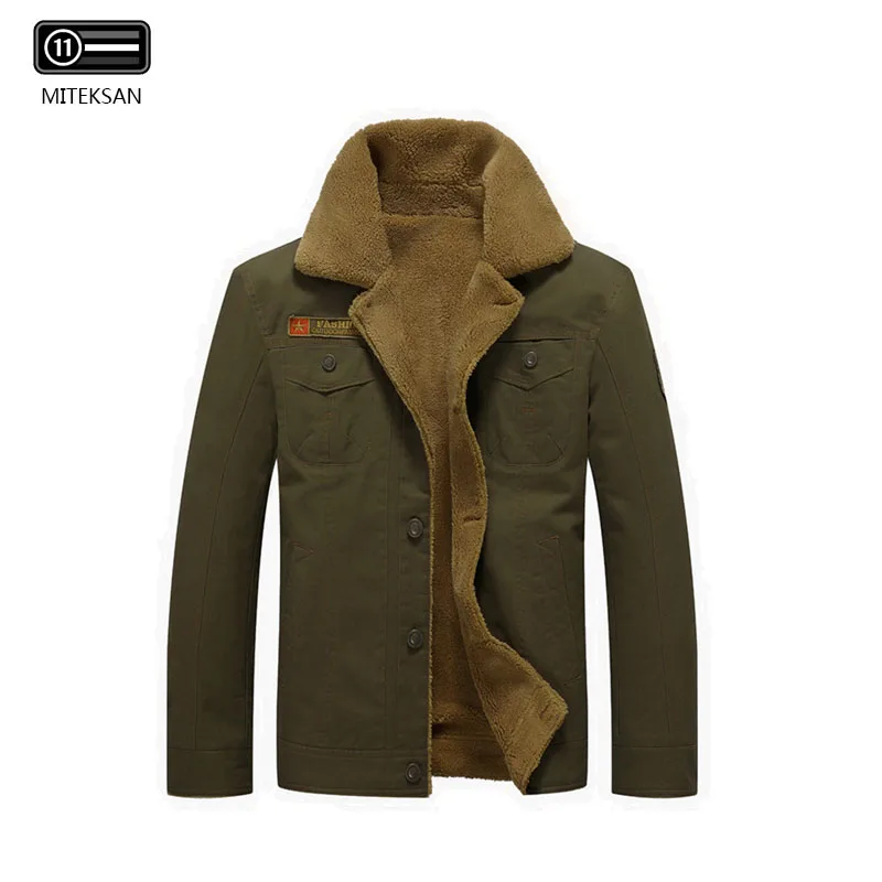 Men Jacket and Coat Trendy Warm Fleece Thick Warm Male fur collar Army Jacket Outwear Male acket Thicken Warm Winter Coats plus - Цвет: Армейский зеленый