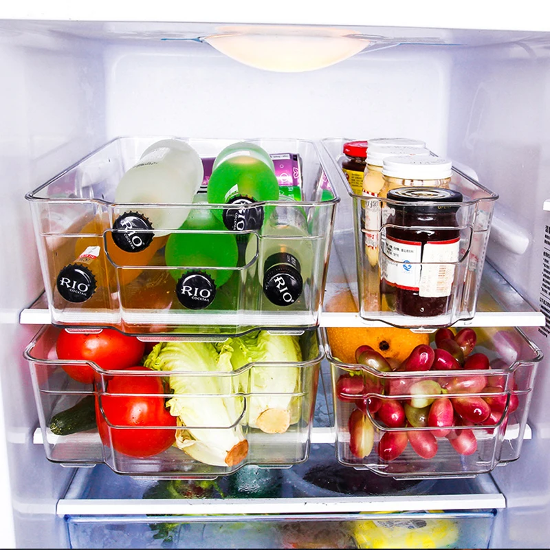Boîtes De Rangement Pour Frigo – Organiseur Coulissant Transparent Empilable – 2 Tailles S/L – ABS – Idéal Cuisine Et Salle De Bain