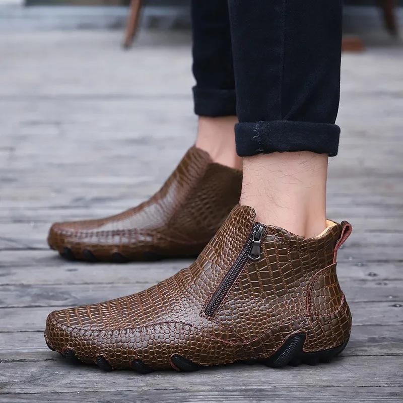 

Men's Casual Shoes Crocodile Leather Shoes England Octopus Plus Velvet Peas Shoes Winter