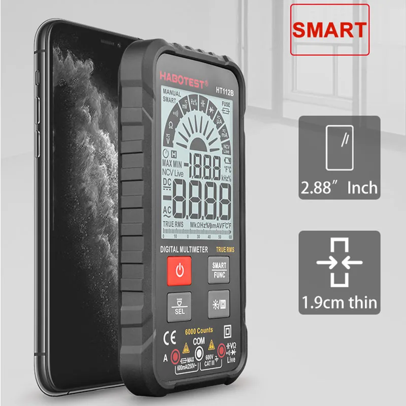 HT112B Mini Smart цифровой мультиметр Большой ЖК экран Тестер переменного / постоянного