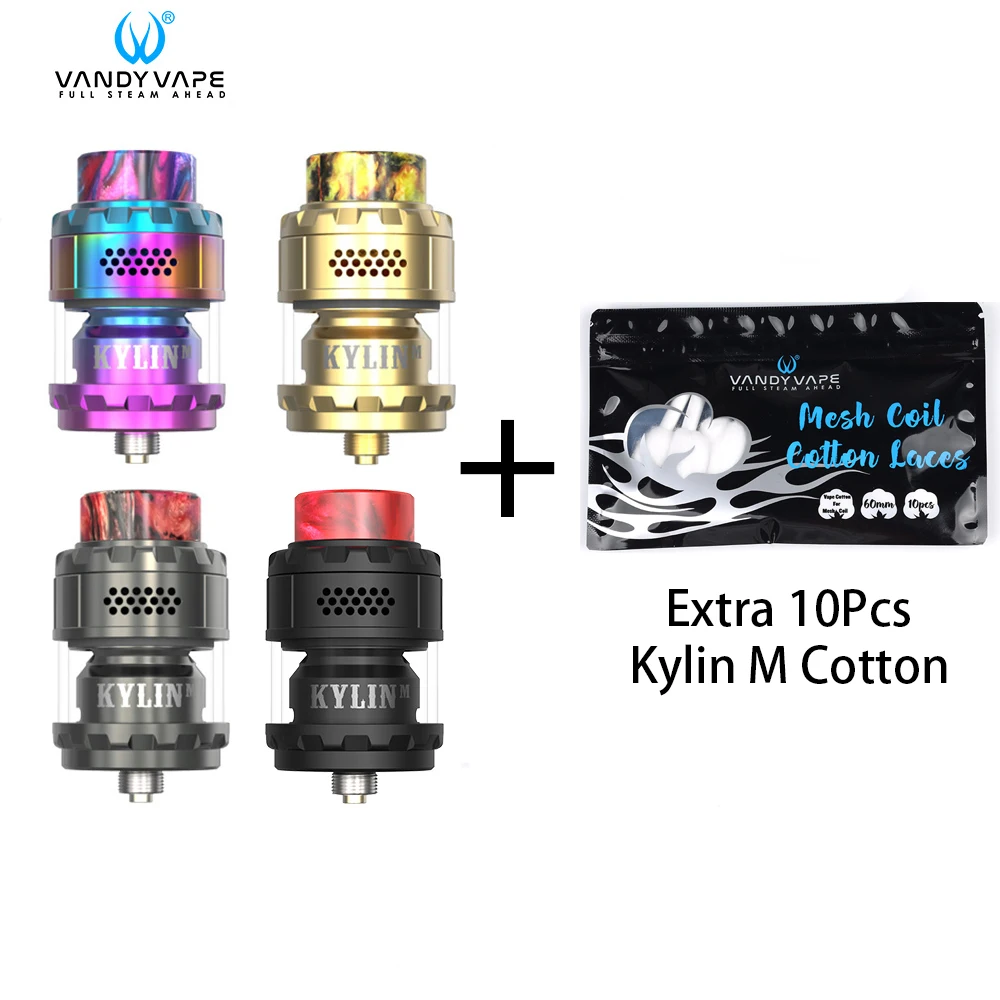 Original VandyVape Kylin M RTA Tank Vape With Extra 10pcs Vandy Cotton For 510 Thread Box Mod Vaporizer | Электроника
