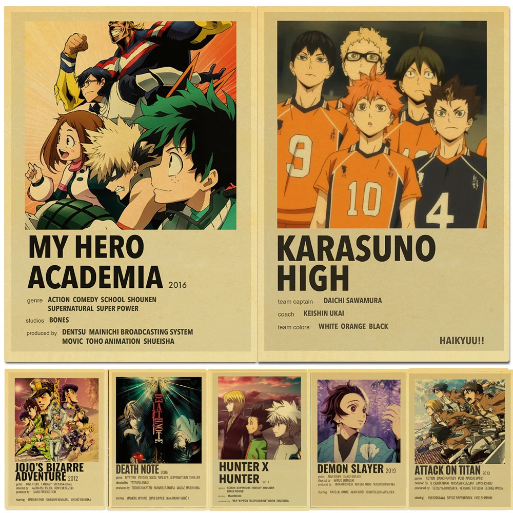 Anime Collection Death Note/Hunter × Hunter/Haikyuu!! Retro Posters Wall Stickers Kraft Paper Prints Home Decoration Painting