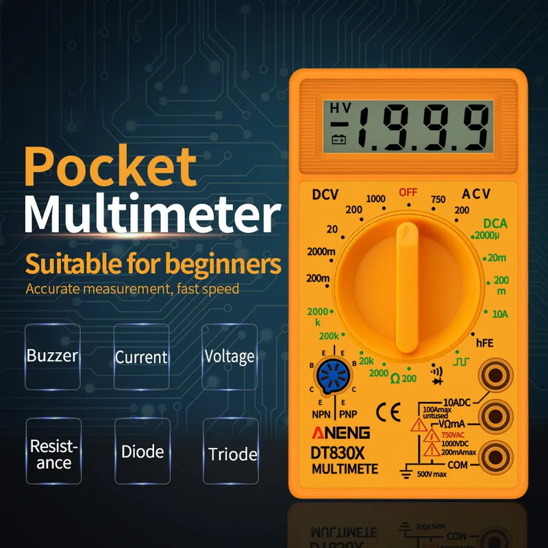 LCD Digital Multimeter DT830G/DT830X/DT830C Handheld AC/DC Tester Voltage Current Ohmmeter Meters Tester Tools