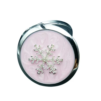 

Portable Crystal Vintage Vanity Mirror Compact Round Purse Folding Makeup Mirror Antique Pocket Mirror (Snowflake Pattern)