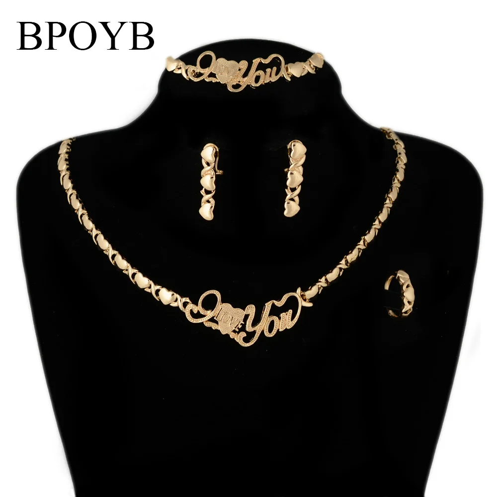 

BPOYB Fashion Simple I Love You Xo Heart African Polynesian Italian Beads Luxury Gold Color Jewelry Set 18 Duabai