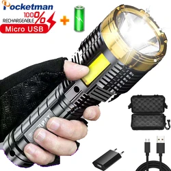 Lampe de poche Portable à LED, imperméable, lanterne, USB, Rechargeable, pour la pêche et le Camping, avec batterie intégrée 
