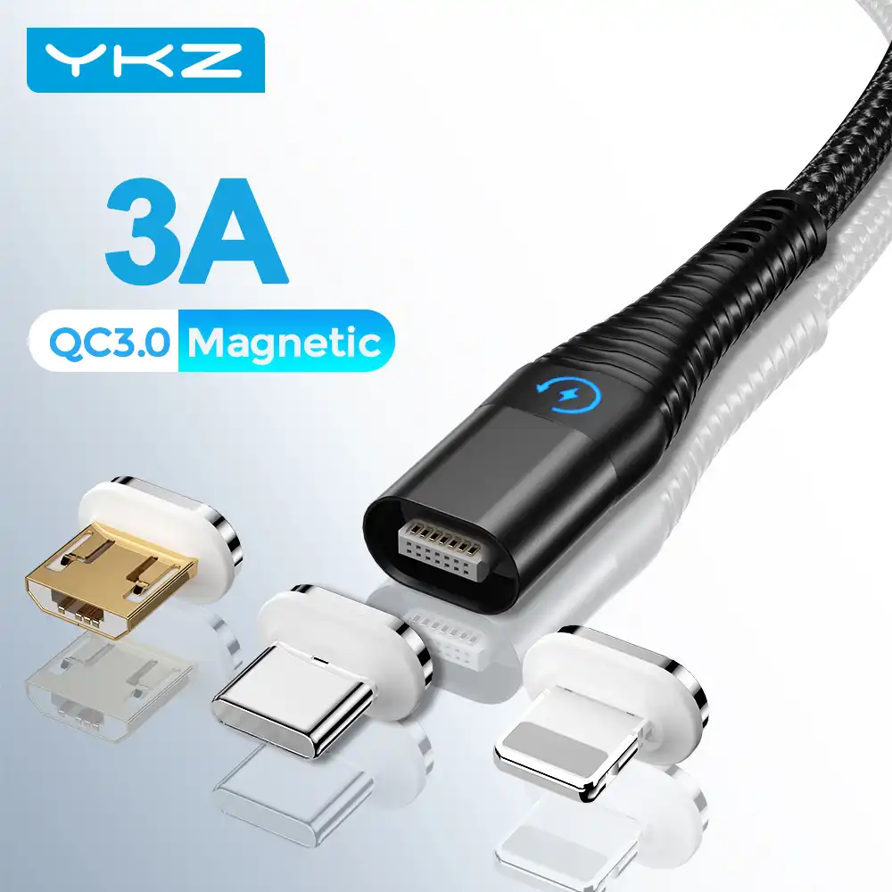Магнитный кабель YKZ светодиодный Type C Micro USB 3 А для быстрой зарядки телефонов Apple