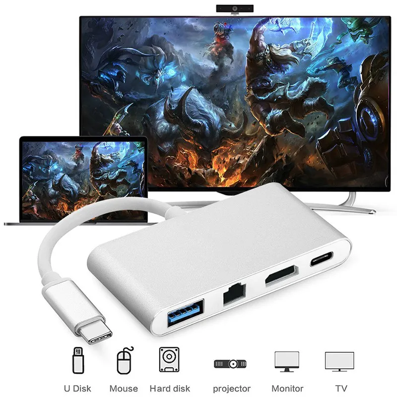 

USB 3.1 Type C Cable USB-C Male To Female 1080P HDMI 4K USB 3.0 RJ 45 USB Audio Video Adapter Converter For Laptap For Xiaomi
