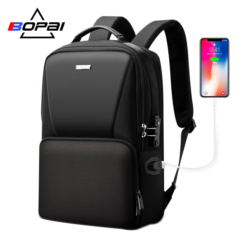 BOPAI Waterproof Black Backpack Computer Bag Increased Large Capacity