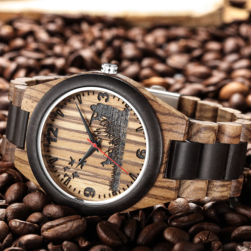 High Quality Unique Quartz Wooden Watch Men Hunter Wristwatch Wood Strap Casual Simple Digital Dial Waterproof часы мужские Gift