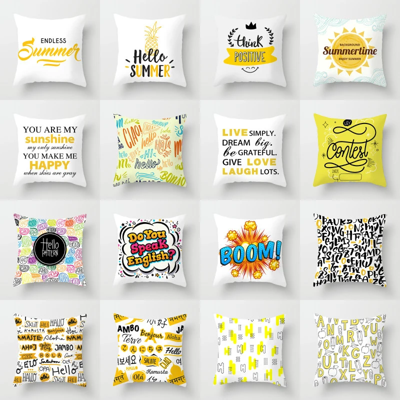 

Elife Polyester Yellow Cushion Cover Decoration Creative letter throw Pillows Case For Sofa Car Bedroom Home Decor 45*45CM