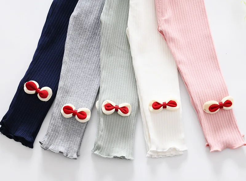 Г. Новые осенние детские леггинсы из чистого хлопка в Корейском стиле с красным бантом; эластичные модные брюки для девочек