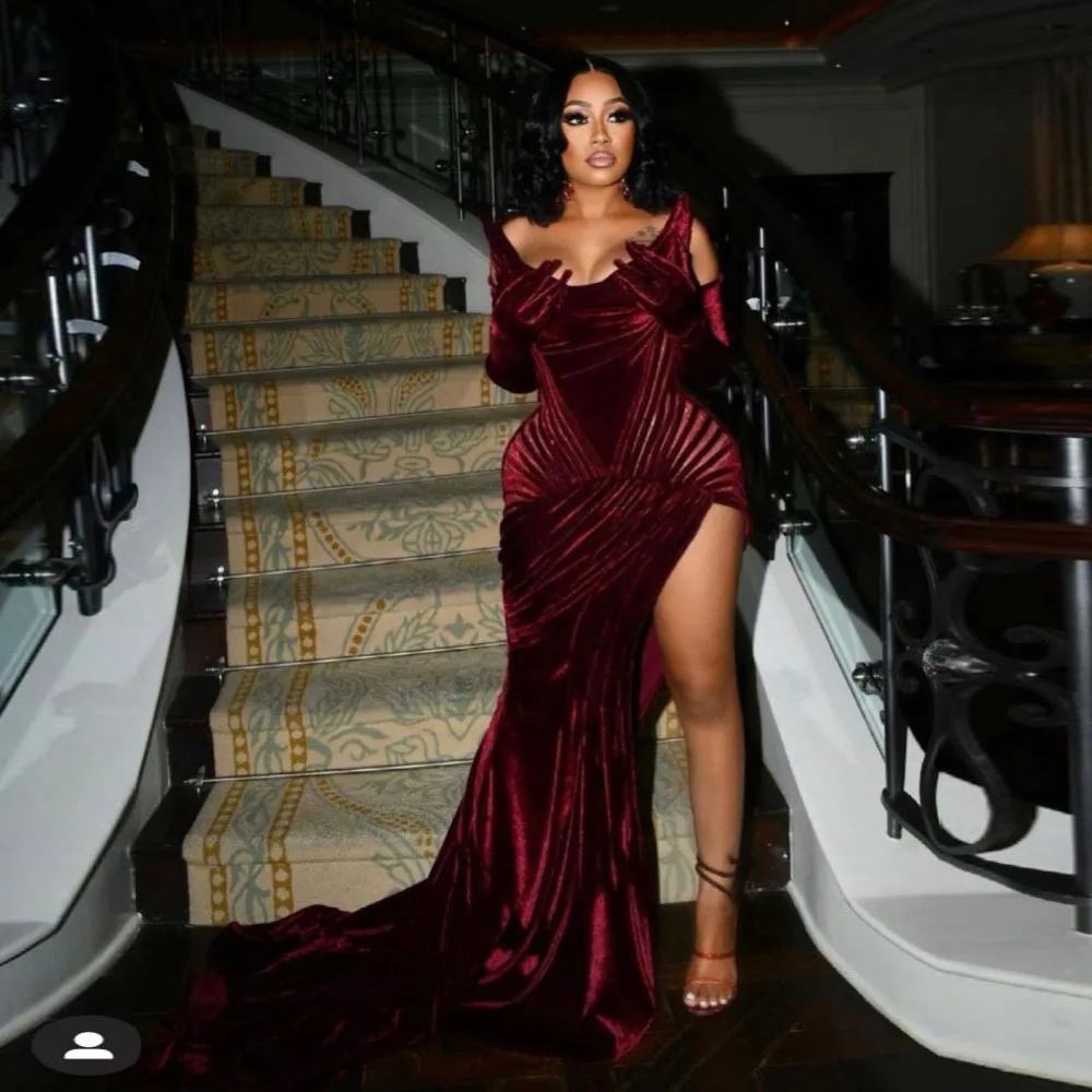 Gorgeous Burgundy Velvet Prom Dresses 