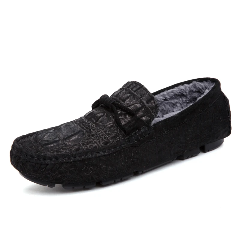 WDE-8006-1-Black Mocasines De Hombre/зимняя плюшевая мужская обувь на плоской подошве с мехом; мужские лоферы без застежки; мокасины для вождения; мужская повседневная обувь; модная серая обувь - Цвет: WDE-8006-1-Black