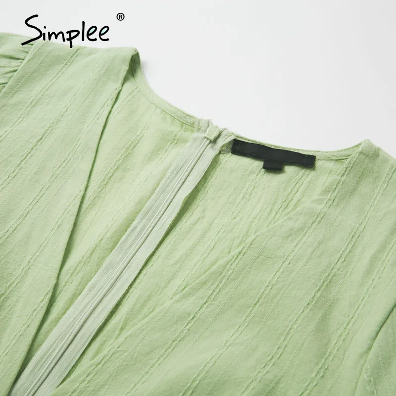 Simplee Sexy v neck women green playsuit Holiday summer female buttons cotton rompers jumpsuit Beach style short ladies overalls