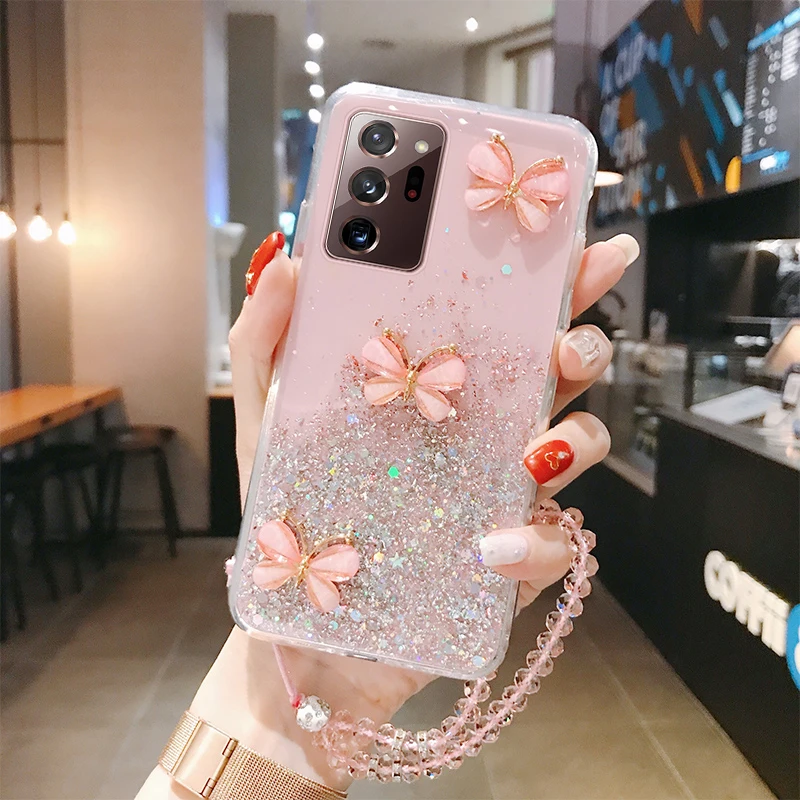 Luxury Cute Butterfly Handmade Case for Samsung Galaxy S21 S20 FE S10 S9 Note 20 10 9 8 plus Ultra thin Silicone Case