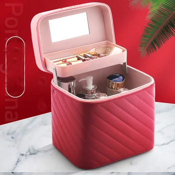 

2020 Korean Fashion Professional Women Makeup Case Large Capacity travel cosmetic bag Double Layer Big Make Up Organizer