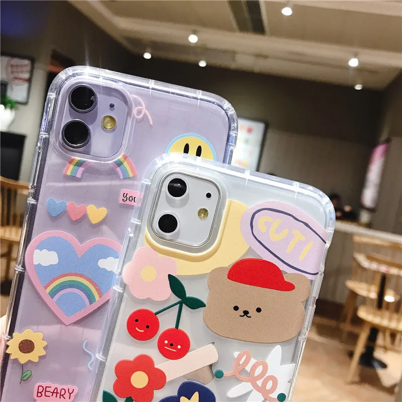 

Transparent Silicone Soft Phone Case For iPhone 11 Pro Max XS XR X 6 6S 7 8 Plus SE 2020 Cute Cartoon Bear Shockproof Case
