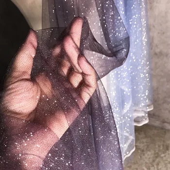 

Purple and Blue Gradual Star Stamping Gold Mesh Fabric Perspective Illusion Dress Designer's Creative Fabric