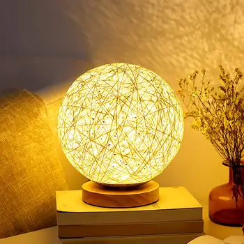 

Table Lamp Bedside Desk Lamp Night Light for Kids Gift for Women Warm White Light Rattan Ball Style Button Switch in Bedroom