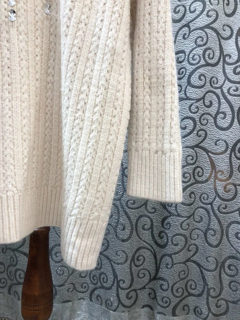 Высококачественные свитера Осень Зима повседневные пуловеры женские кристально длинный рукав трикотажные джемперы Женский пуловер