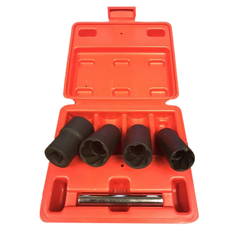 

5 Pc Twist Socket Set 4 Damaged Worn Lug Nut And Lock Remover 17,19,21,22Mm