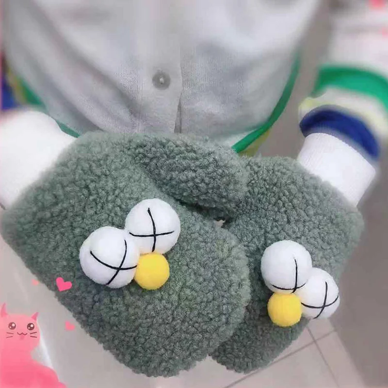 Dilidala Winter Cartoon Children Gloves Cute Big Eyes Small Fresh Students Wild Warm Gloves Warm Glove Mittens For Children - Цвет: X052-3