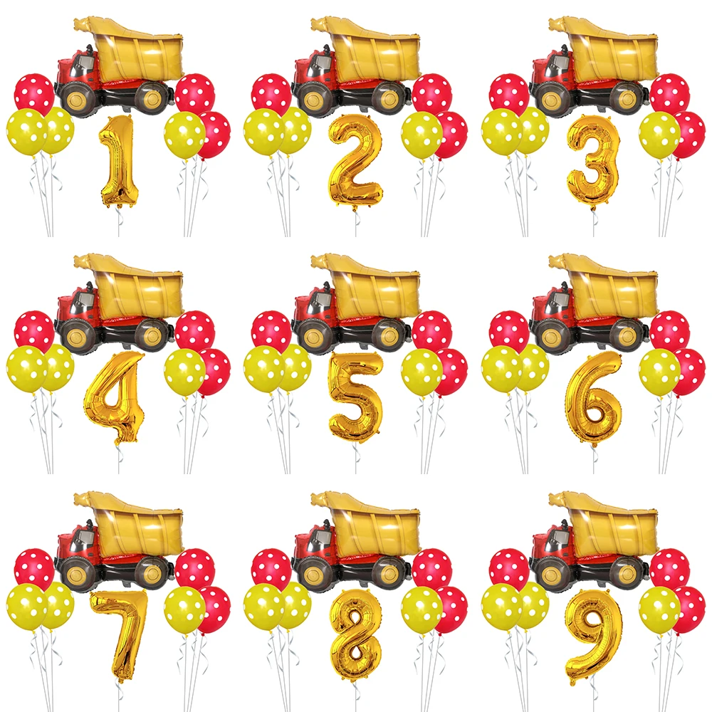 

8pcs Engineering Vehicle Balloons Birthday Party Decoration Foil Number Balloon Boy Kids Birthday Decorations Supplies Ballon