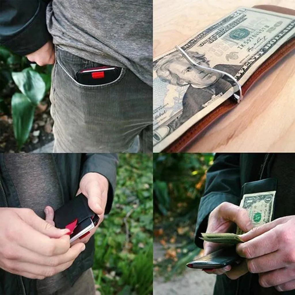 Мужские кошельки, сумка для денег, тонкая Сумочка, антимагнитный RFID кошелек, тонкий кошелек с двойным выдвижным кожаным отделением, держатель для карт