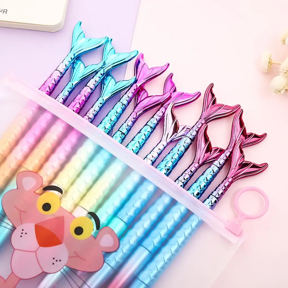 

12pcs Creative Cute Mermaid Gel Pen Kawaii Rainbow Cartoon School Office Kawai Thing Anime Stationery Item Material Kids Gift