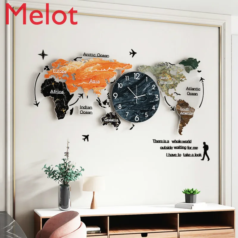 

Simplicity World Map Clock Wall Clock Living Room Affordable Luxury Wall-Mounted Home Fashion Nordic Creative Personality Clock