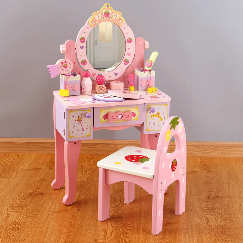 

Wooden Model Dresser Crown Princess Dresser GIRL'S Play House Children Wood Makeup Toy Set