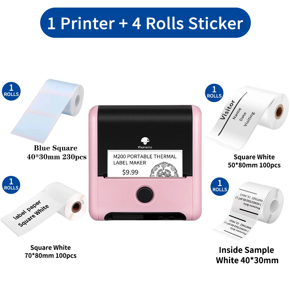 mini printer for laptop Phomemo Thermal Label Maker M200 Photo Big Sticker Printer Commercial Label QR Code,Barcode Labeler Machine Paper width:20-75mm small portable printers for travel Printers