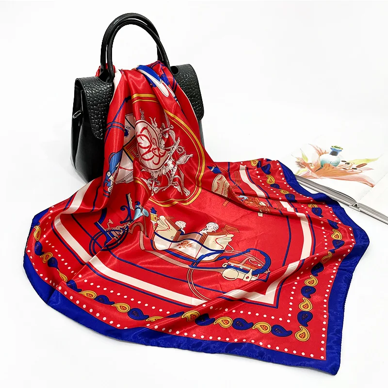 

Silk Scarf Ladies 2021 New Cashew Carriage Printed Square Simulation Satin Shawl Headscarf