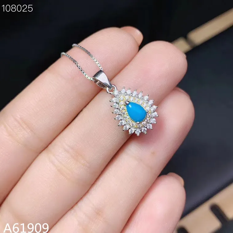 

KJJEAXCMY Boutique Jewelry 925 Sterling Silver Inlaid Natural Blue Turquoise Gemstone Female Pendant Necklace Support Detection