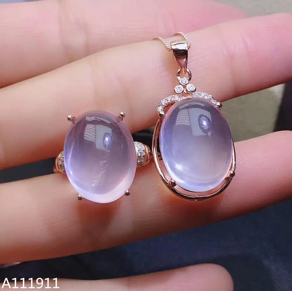 Muslimfine Jewelry 925 Sterling Silver Intarsiato Natural Ross Quartz Noble Necklace Ring Suit Support Detection Popolare