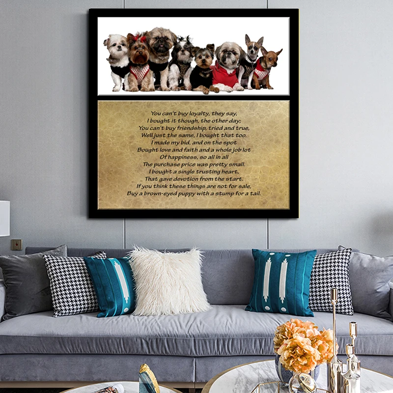 Fashion Hewan Cetakan Semua Jenis Anjing Dengan Kata Kata Kanvas