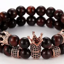 8 мм 2 шт./компл. dfg32 Эластичный регулируемый натуральный красный тигровый шарик микро проложить cz Циркон кубический цирконий Шарм макраме браслет с короной
