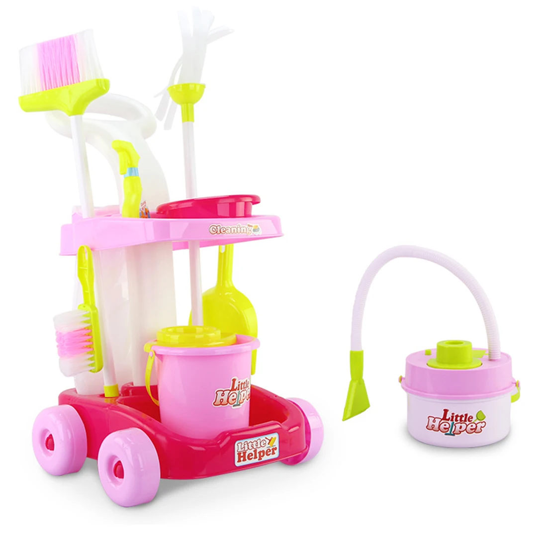 

10Pcs Children Pretend Play Simulation Cleaning Tool Cart Toys - Pink