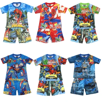 

2020 New Summer Cartoon printing Kids Clothes Boys Set Short Sleeved Clothes Sets Batman Spiderman Shorts Pajamas Suits3-10Y