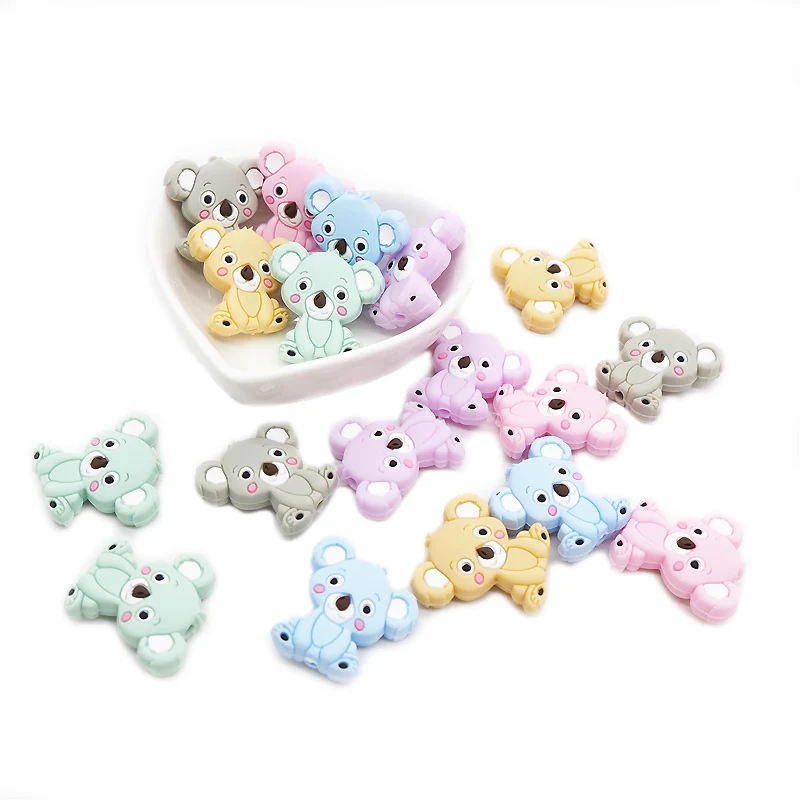 

Chenkai 50PCS Silicone Koala Teether Beads DIY Animal Cartoon Baby Chewing Pacifier Dummy Sensory Jewelry Toy Making Beads