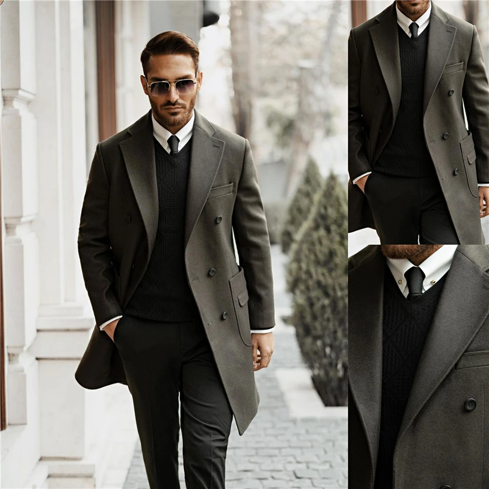 

Winter Formal Business Mens Long Coat Suits Handsome British Style Men Tuxedos Mens Prom Dinner Blazer Suit Only One Jacket