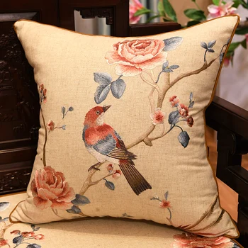

35x50/45/40x60/50/60cm Chinese flower bird embroidered cushion cover backrest cotton linen pillow cover sofa lumbar pillowcase