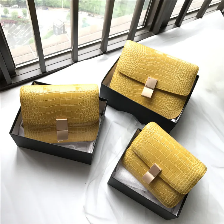 

New genuine leather vintage box bag high quality custom female flap bag women single shoulder crossbody bag Alligator Print