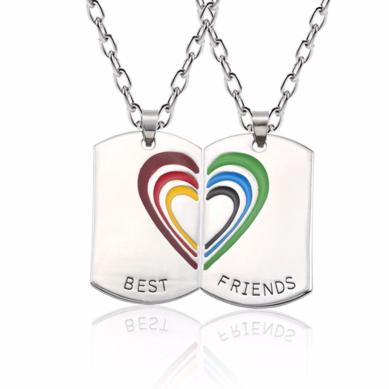 Симпатичное разноцветное Радужное ожерелье Best Friends Forever Серебряная квадратная