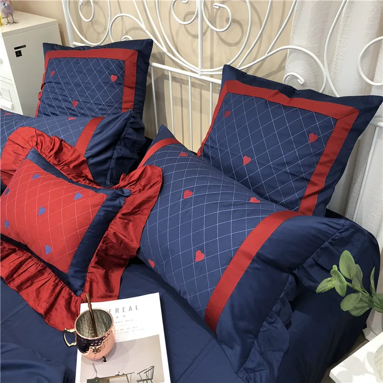 ANNAs Good Stuff Wine Red Quilt Cover 4pcs Bedding Set Egyptian cotton Wedding Article Princess Style Pillow Case Wedding Gifts