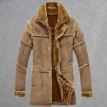 

Winter men's casual thickening long paragraph lamb fur leather jacket simple large size loose suede leather jacket male