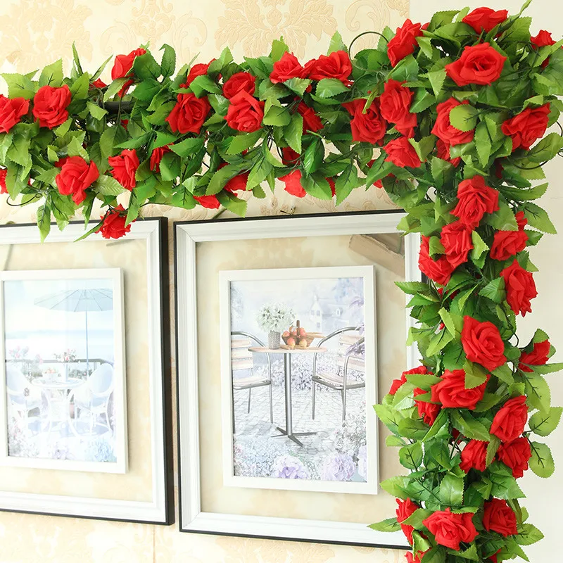 

240cm Artificial Rose Rattan Hanging Silk Flowers For Wall Decorations Vine Fake Plants Leaves Garland Wedding Home Decor