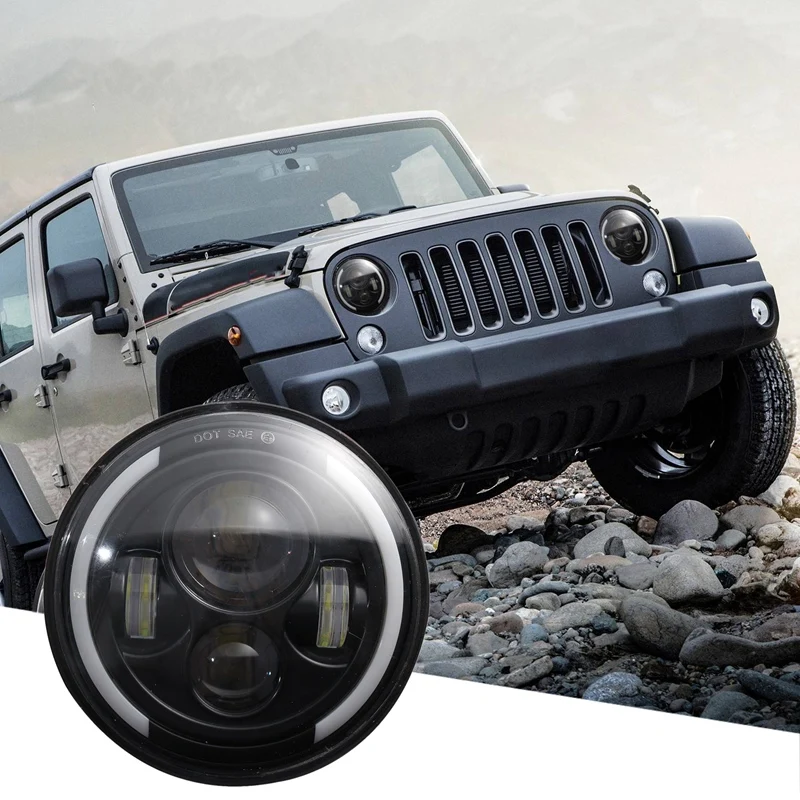 7 Inch Angel Eye 150W LED Headlight 6000K Hi/Lo Beam Halo Head Light Lamp with Amber DRL IP67 Waterproof |